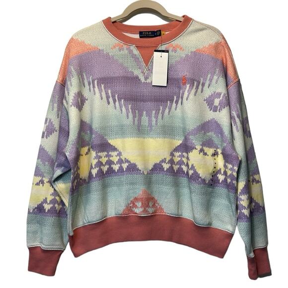 Polo Ralph Lauren Aztec Southwestern Vibe Pastel Sweatshirt Top Shirt Medium NWT - Picture 2 of 8